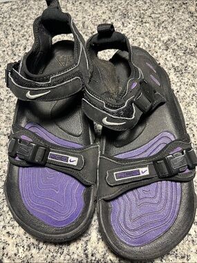 Nike Black and Purple ACG Adjustable Sandals